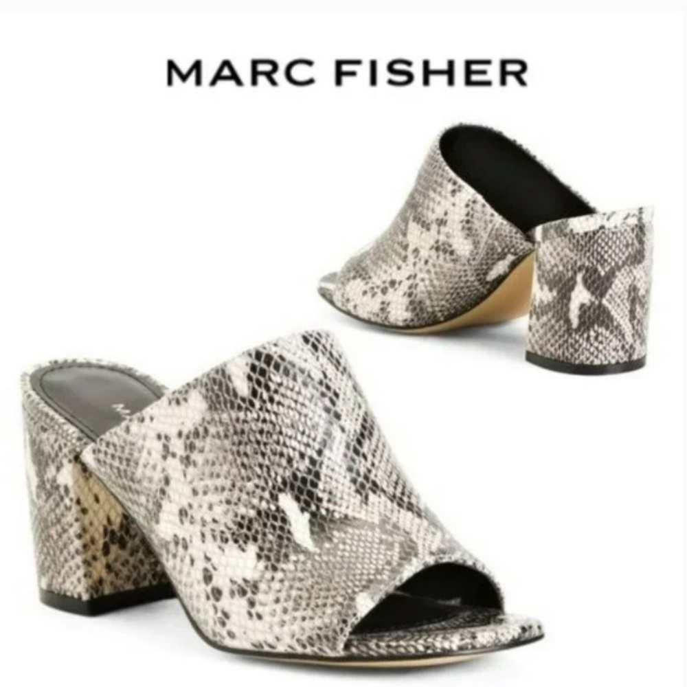 Marc Fisher Resa 3 Snakeskin Open Toe Mules